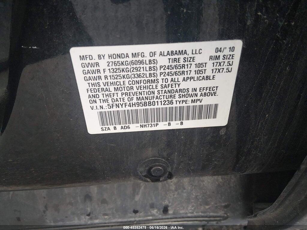 5FNYF4H95BB011236 2011 HONDA PILOT photo no. 9