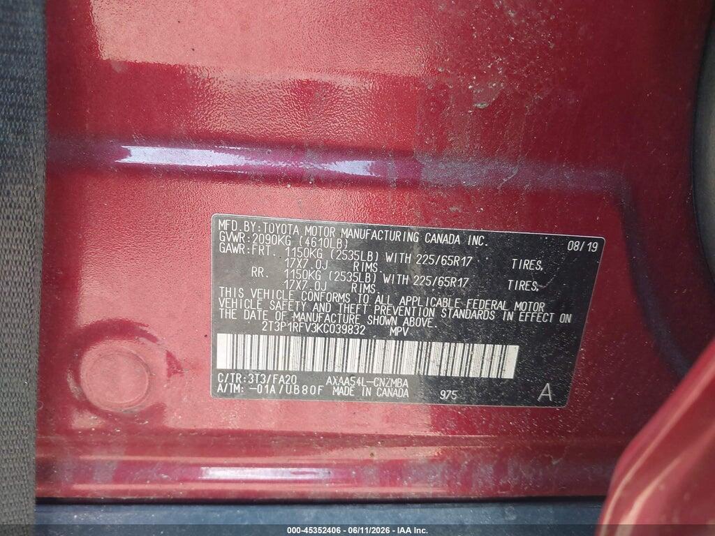2T3P1RFV3KC039832 2019 TOYOTA RAV4 photo no. 9