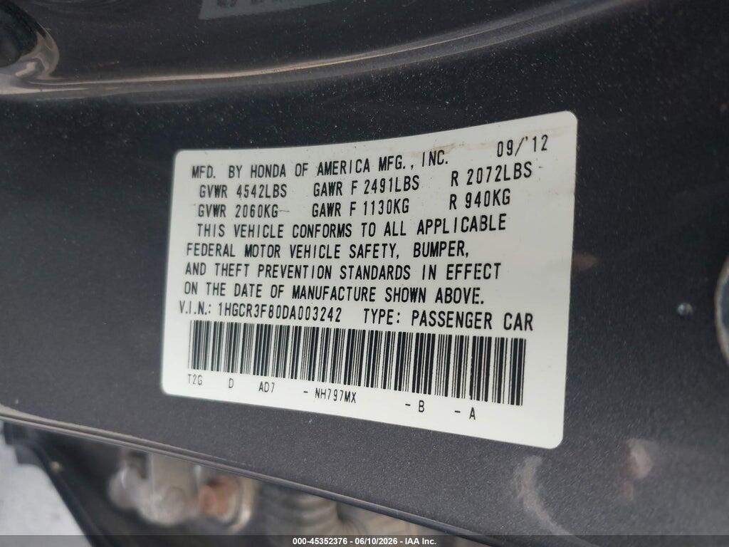 1HGCR3F80DA003242 2013 HONDA ACCORD photo no. 9