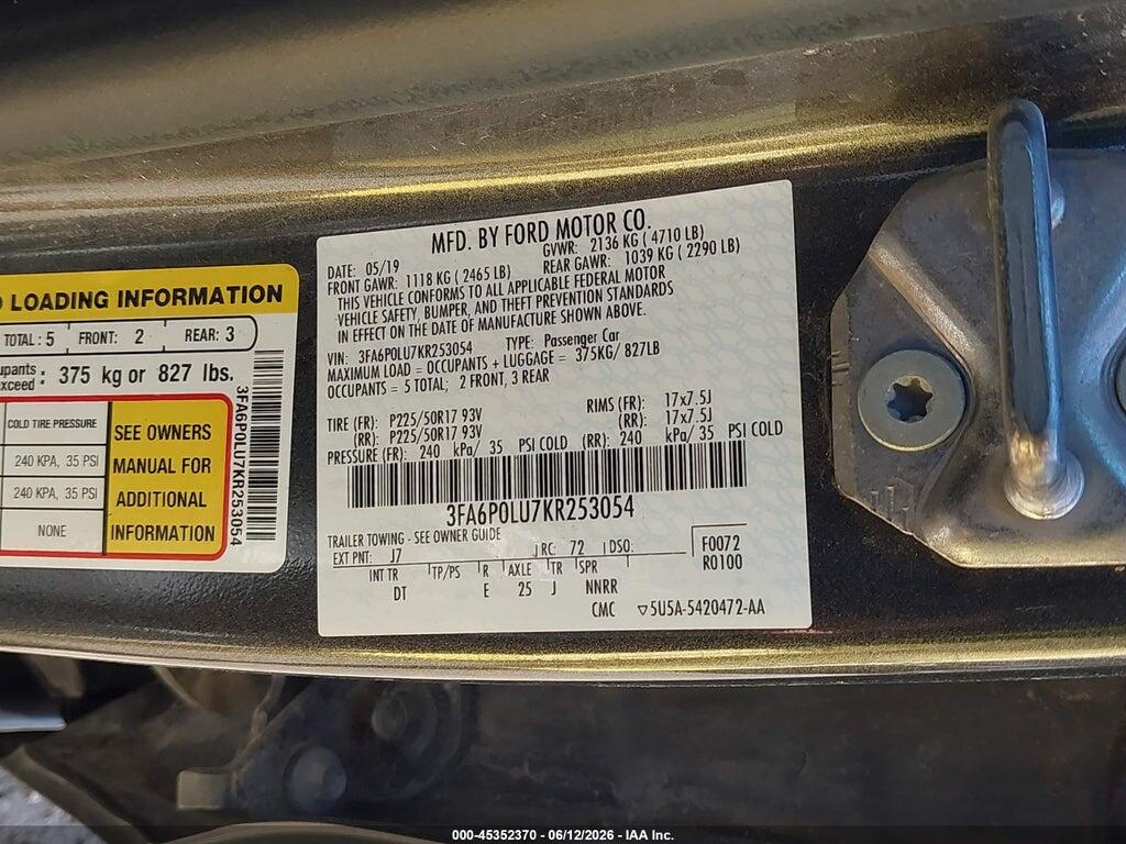 3FA6P0LU7KR253054 2019 FORD FUSION HYBRID photo no. 9
