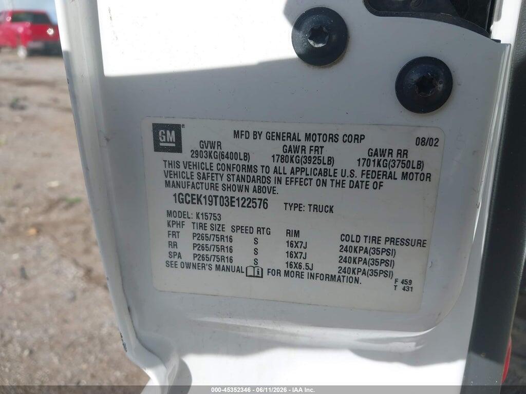 1GCEK19T03E122576 2003 CHEVROLET SILVERADO 1500 photo no. 9
