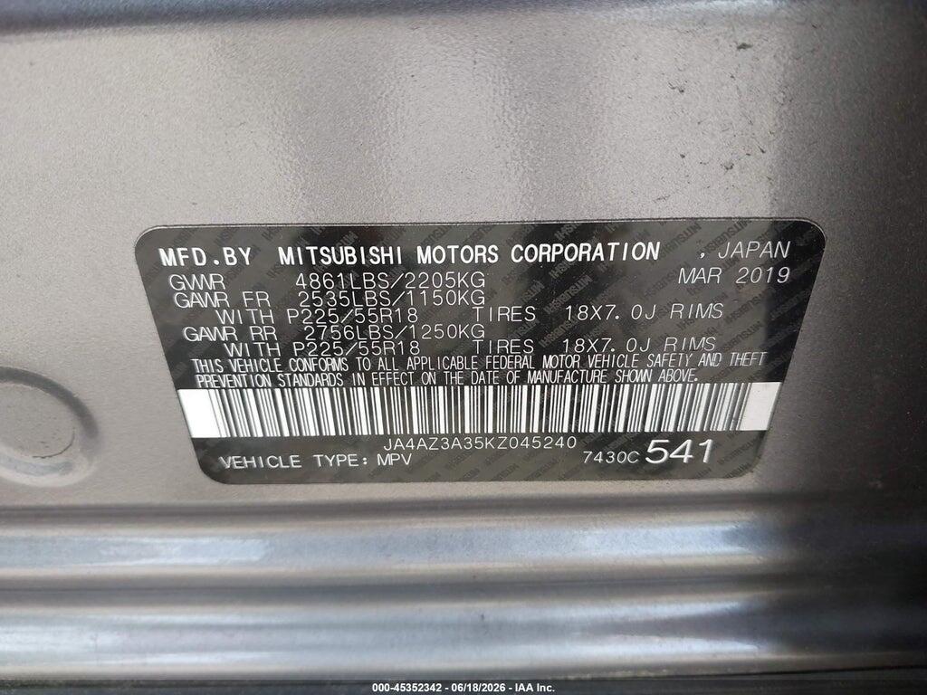 JA4AZ3A35KZ045240 2019 MITSUBISHI OUTLANDER photo no. 9