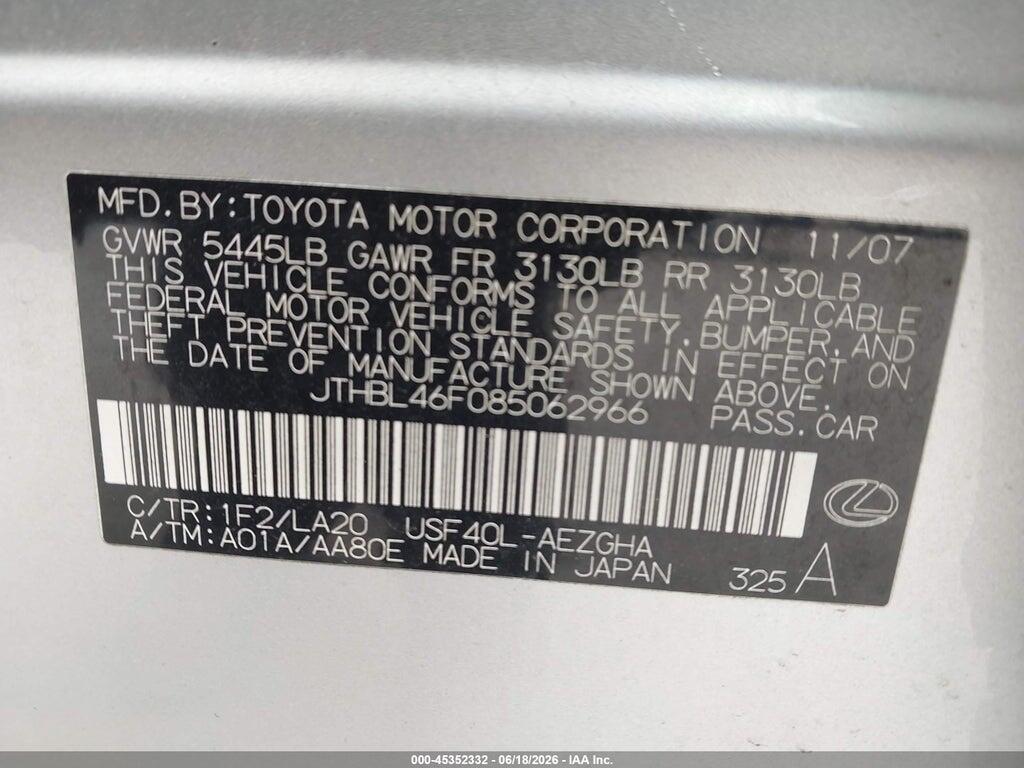 JTHBL46F085062966 2008 LEXUS LS 460 photo no. 9