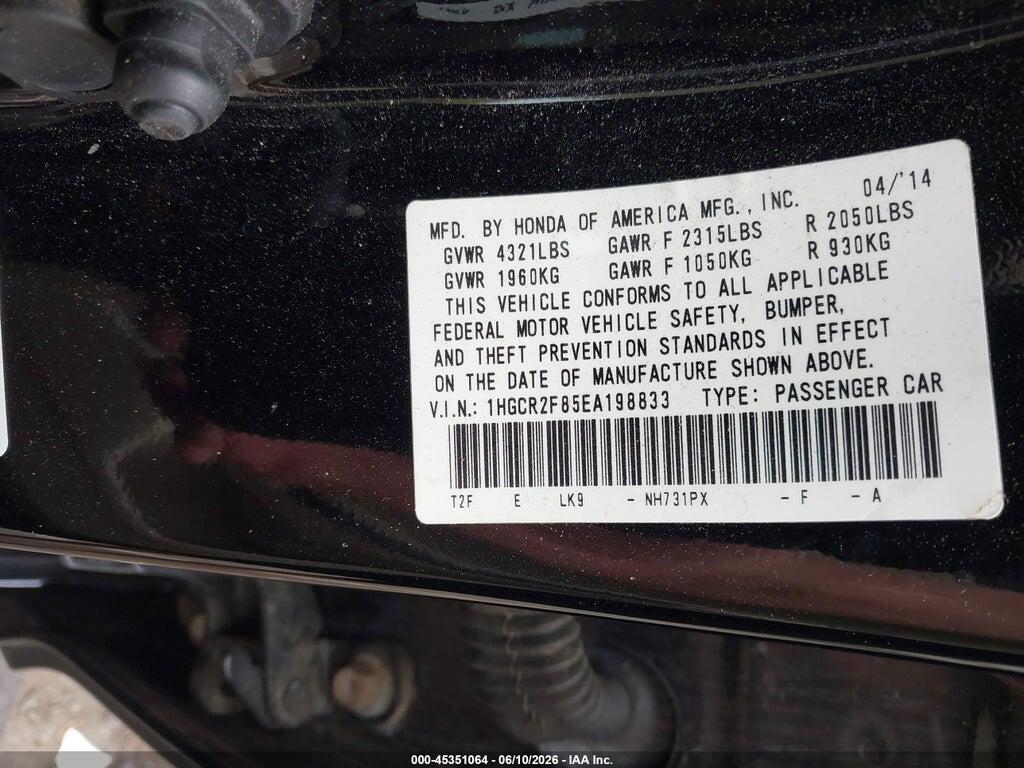 1HGCR2F85EA198833 2014 HONDA ACCORD photo no. 9