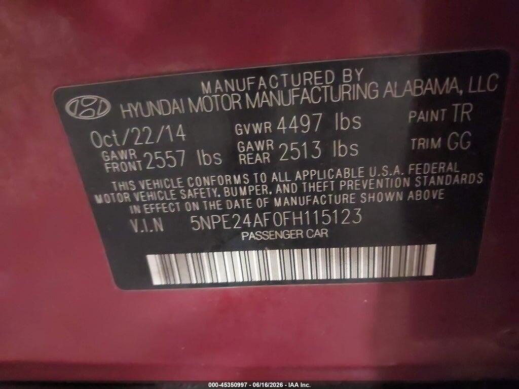 5NPE24AF0FH115123 2015 HYUNDAI SONATA photo no. 9