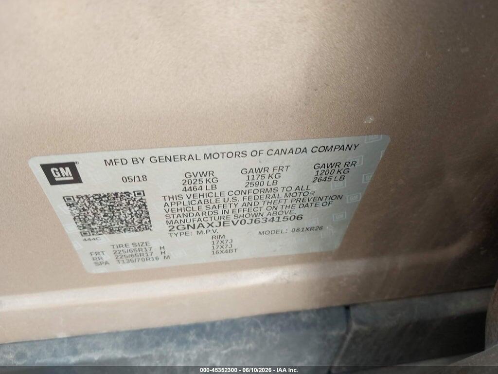 2GNAXJEV0J6341506 2018 CHEVROLET EQUINOX photo no. 9