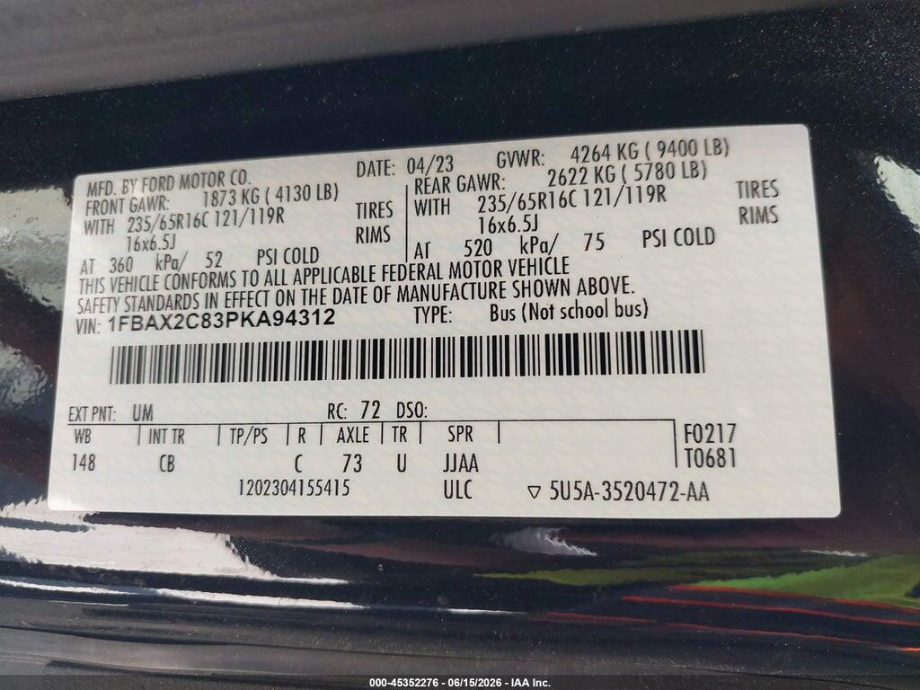 1FBAX2C83PKA94312 2023 FORD TRANSIT-350 PASSENGER VAN photo no. 9