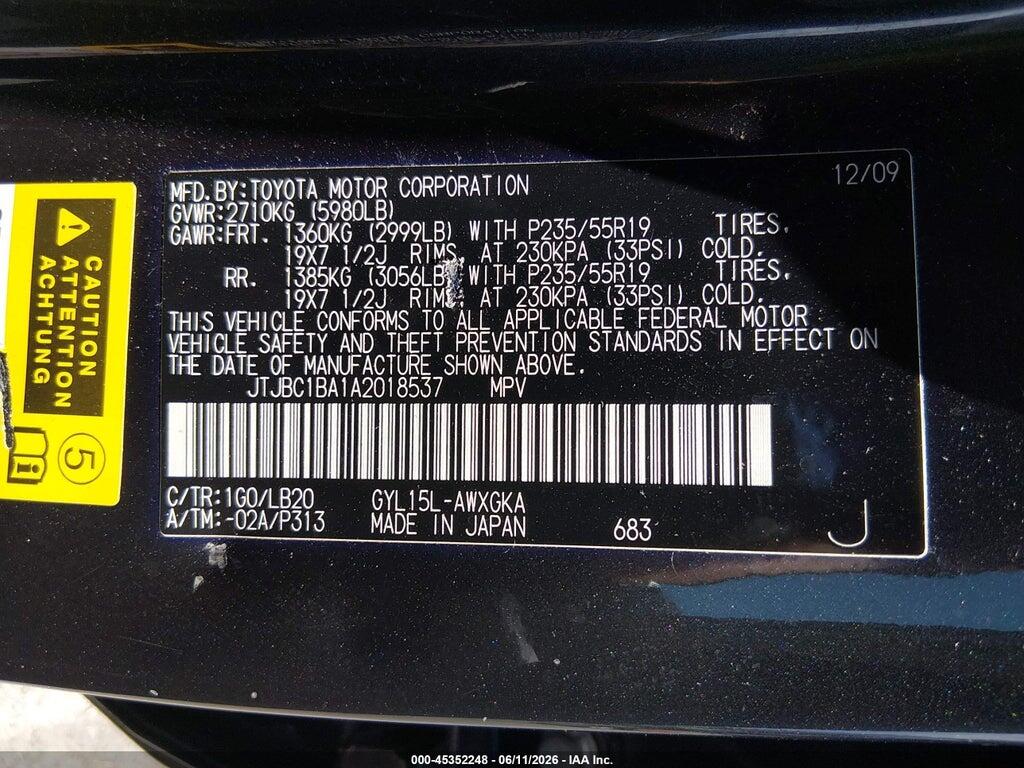 JTJBC1BA1A2018537 2010 LEXUS RX 450H photo no. 9