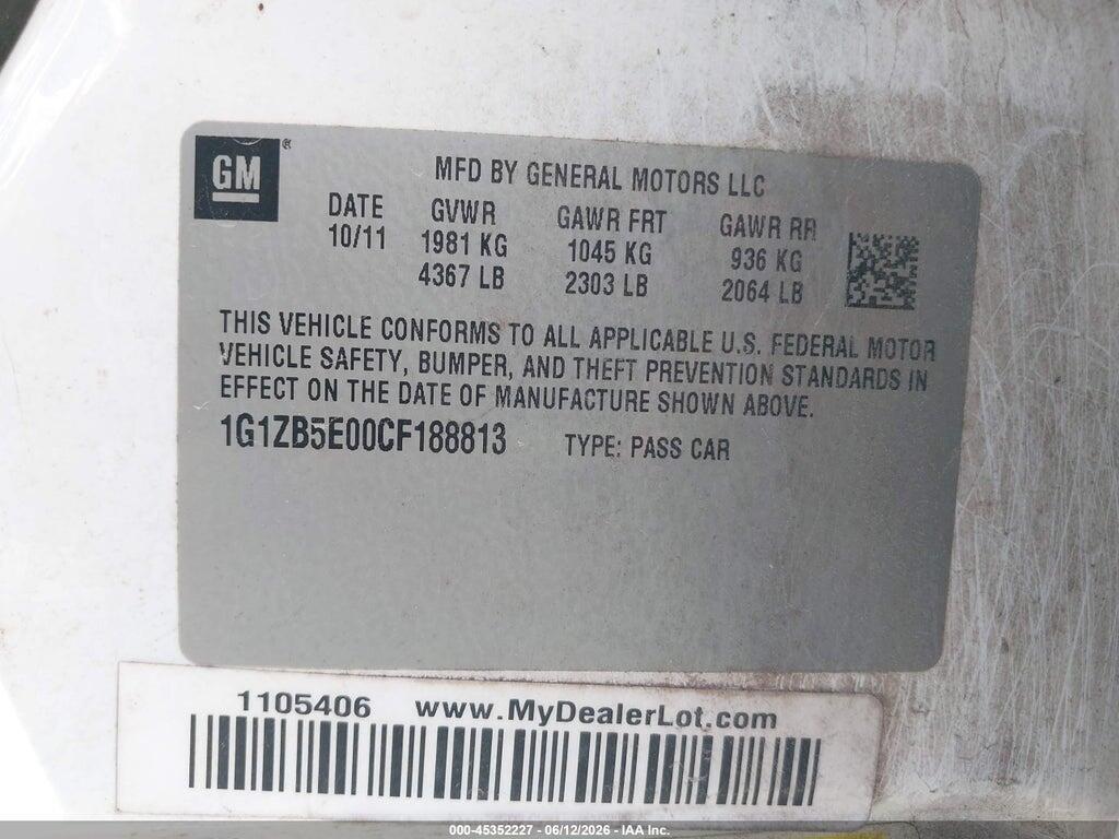 1G1ZB5E00CF188813 2012 CHEVROLET MALIBU photo no. 9