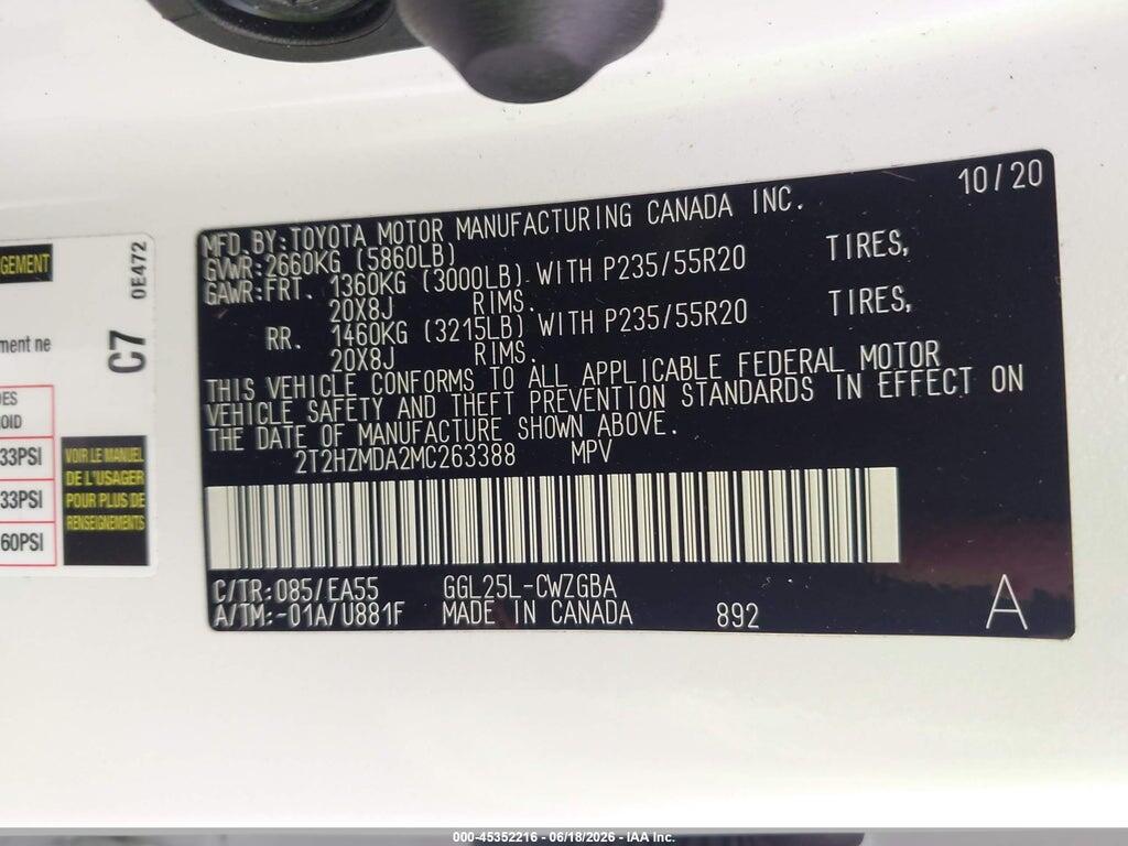 2T2HZMDA2MC263388 2021 LEXUS RX 350 photo no. 9