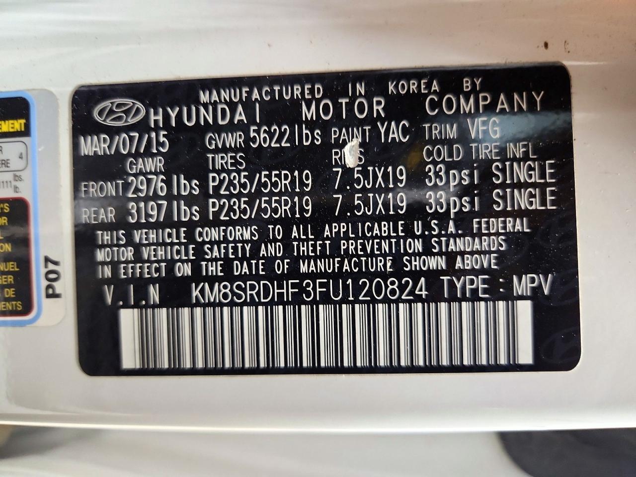 2015 HYUNDAI SANTA FE LIMITED — Фото 14 из 14