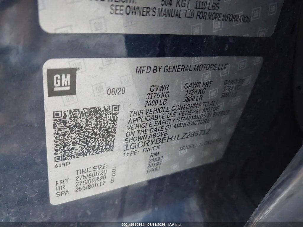 1GCRYBEH1LZ286712 2020 CHEVROLET SILVERADO 1500 photo no. 9