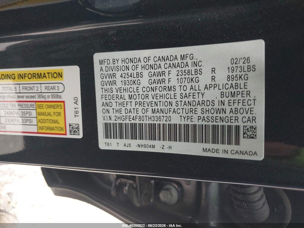 2HGFE4F80TH336720 2026 HONDA CIVIC HYBRID photo no. 9