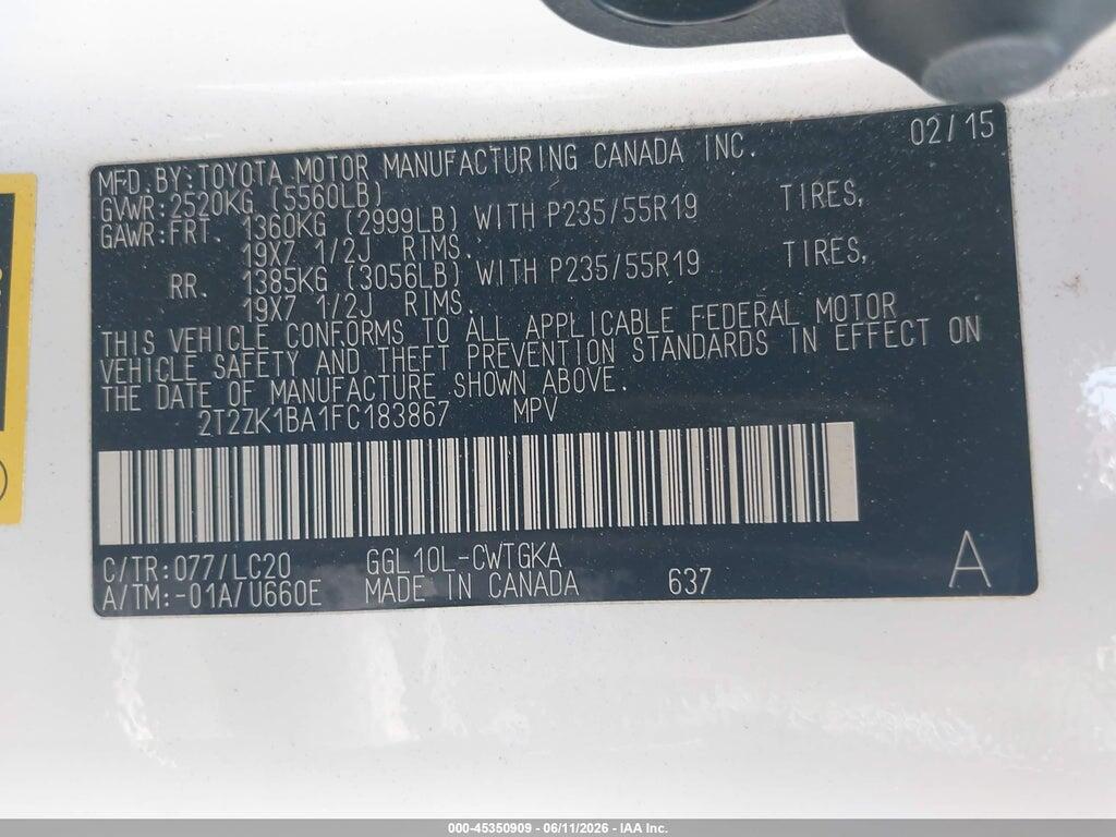 2T2ZK1BA1FC183867 2015 LEXUS RX 350 photo no. 9