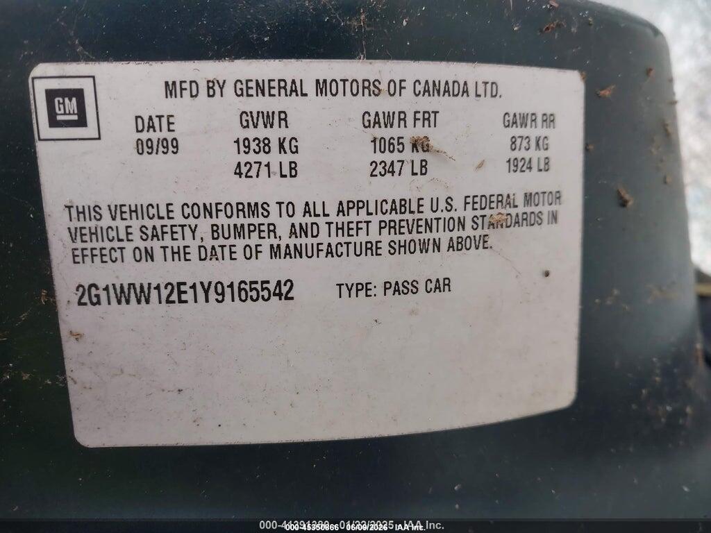 2G1WW12E1Y9165542 2000 CHEVROLET MONTE CARLO photo no. 9