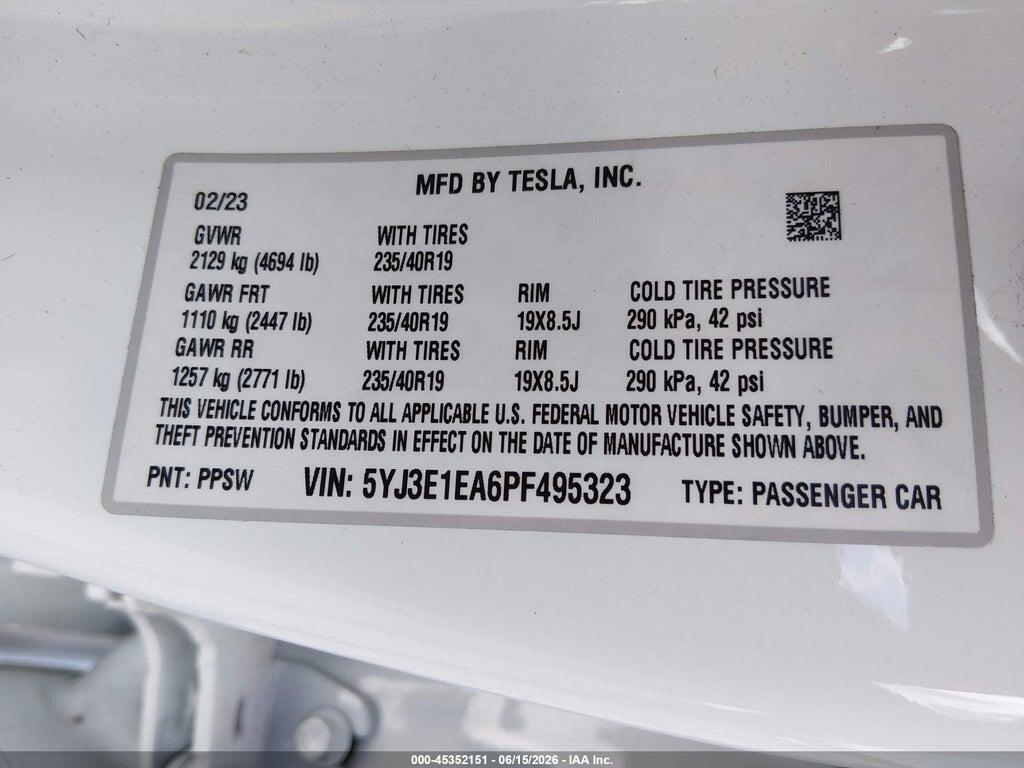 5YJ3E1EA6PF495323 2023 TESLA MODEL 3 photo no. 9