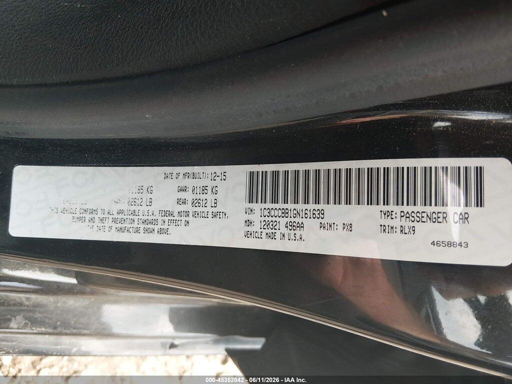 1C3CCCBB1GN161639 2016 CHRYSLER 200 photo no. 9
