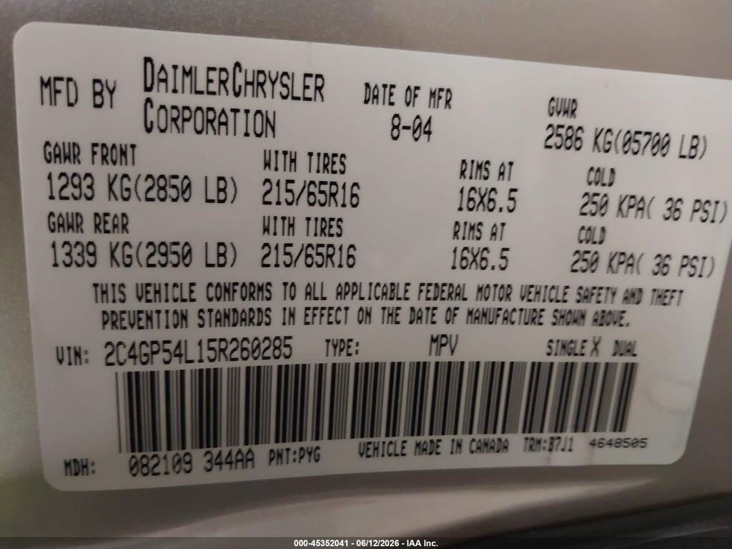 2C4GP54L15R260285 2005 CHRYSLER TOWN & COUNTRY photo no. 9
