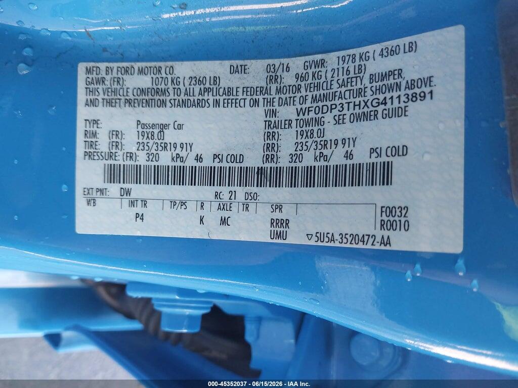WF0DP3THXG4113891 2016 FORD FOCUS RS photo no. 9
