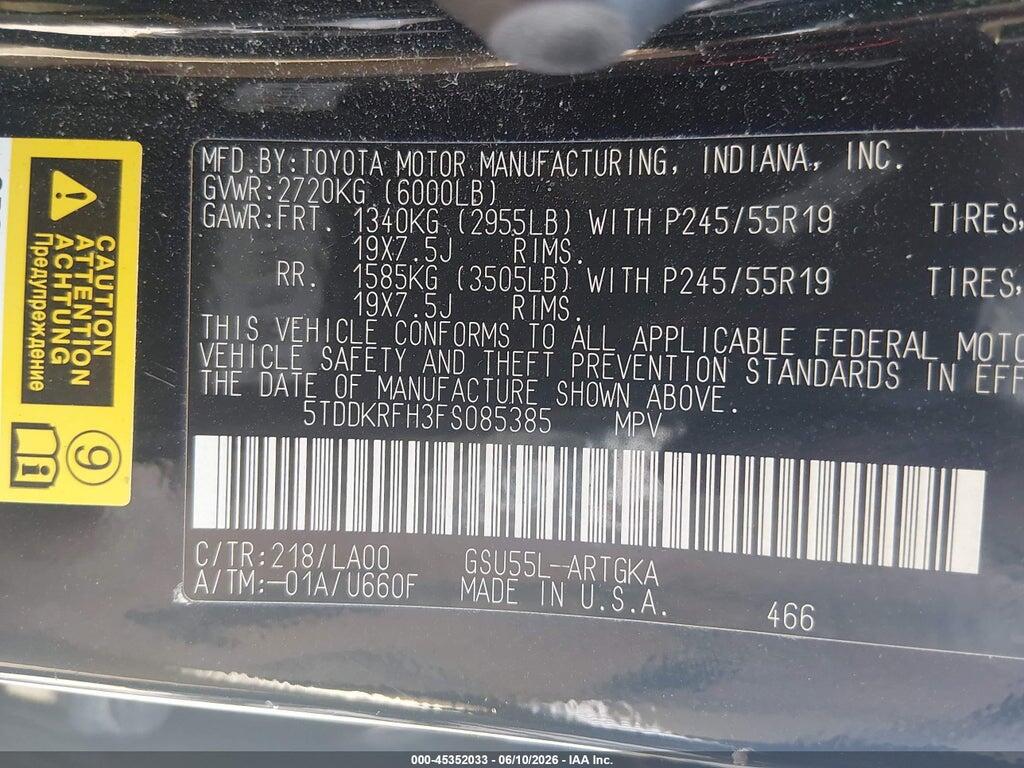 5TDDKRFH3FS085385 2015 TOYOTA HIGHLANDER photo no. 9