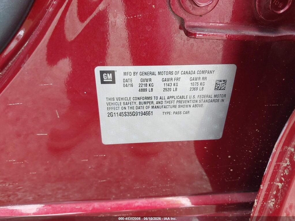 2G1145S35G9194661 2016 CHEVROLET IMPALA photo no. 9