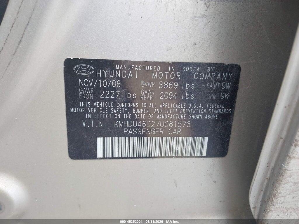 KMHDU46D27U081573 2007 HYUNDAI ELANTRA photo no. 9
