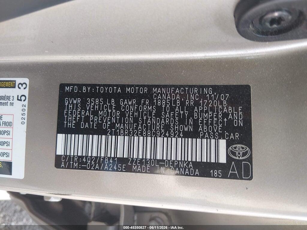 2T1BR32E88C924924 2008 TOYOTA COROLLA photo no. 9
