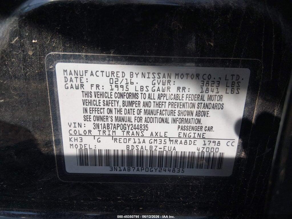 3N1AB7AP0GY244835 2016 NISSAN SENTRA photo no. 9