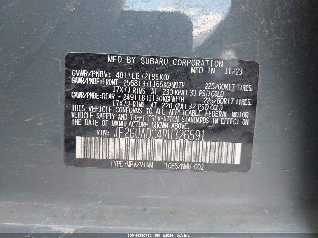 JF2GUADC4RH326591 2024 SUBARU CROSSTREK photo no. 9