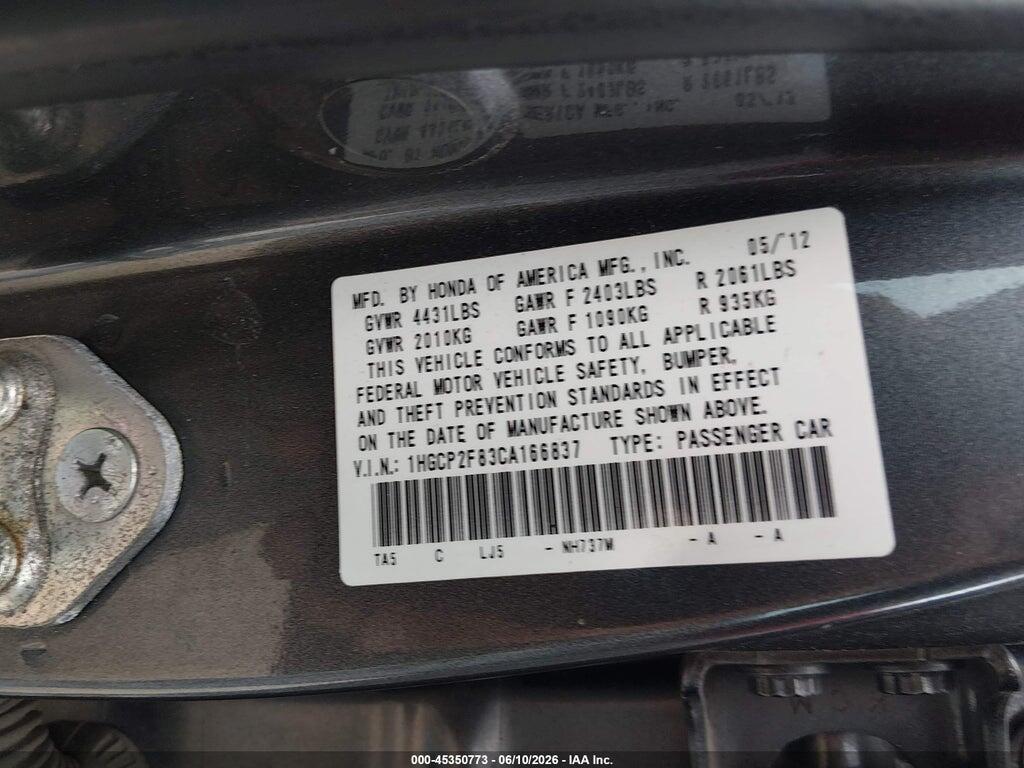 1HGCP2F83CA166837 2012 HONDA ACCORD photo no. 9