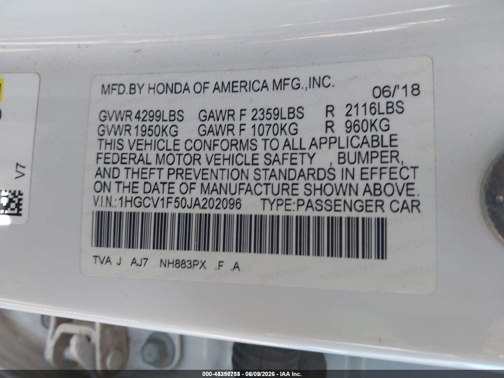1HGCV1F50JA202096 2018 HONDA ACCORD photo no. 9