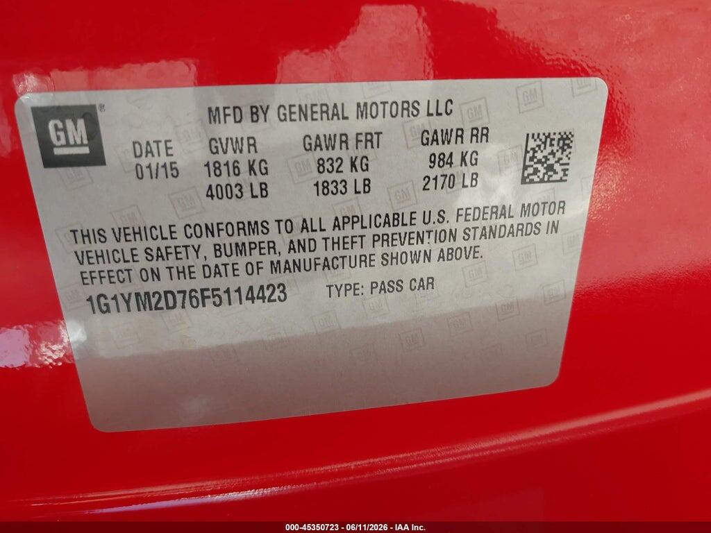1G1YM2D76F5114423 2015 CHEVROLET CORVETTE photo no. 9