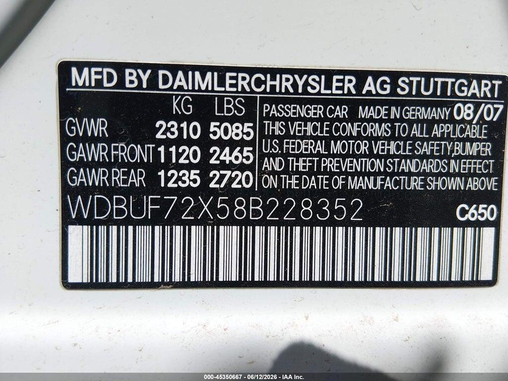 WDBUF72X58B228352 2008 MERCEDES-BENZ E 550 photo no. 9