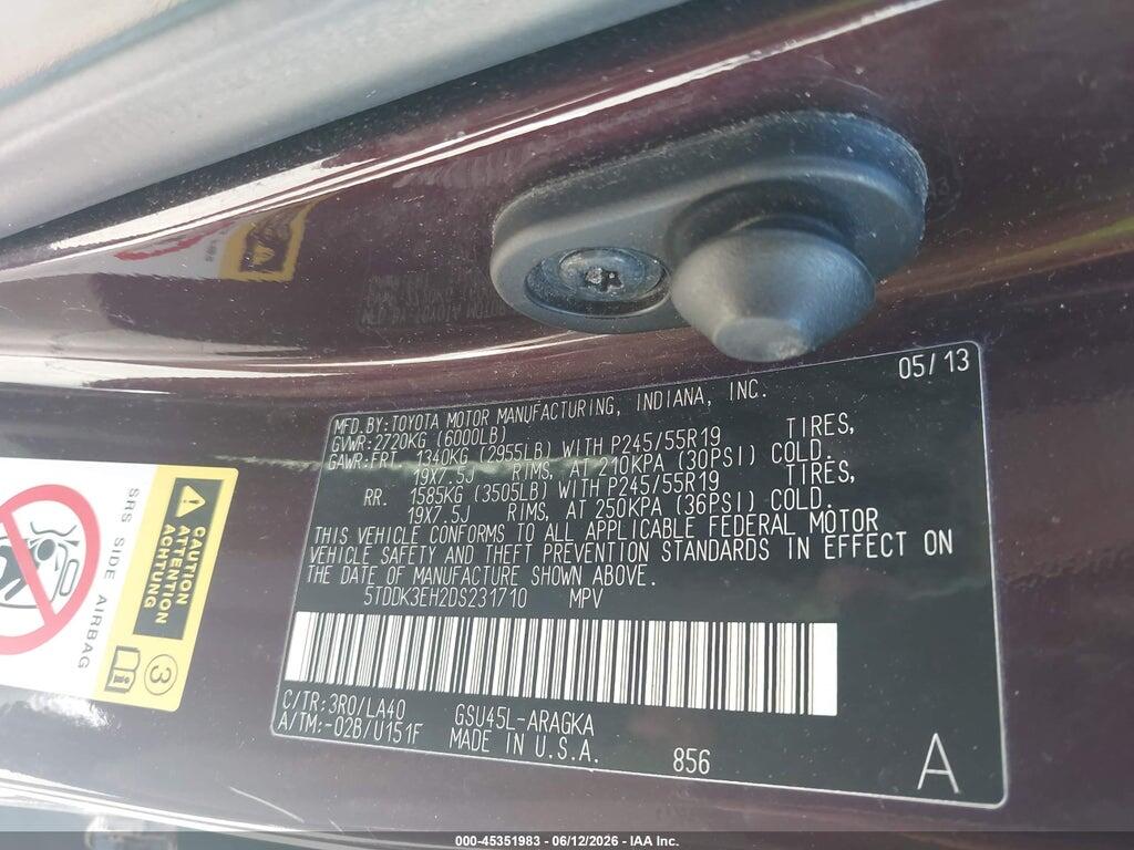 5TDDK3EH2DS231710 2013 TOYOTA HIGHLANDER photo no. 9