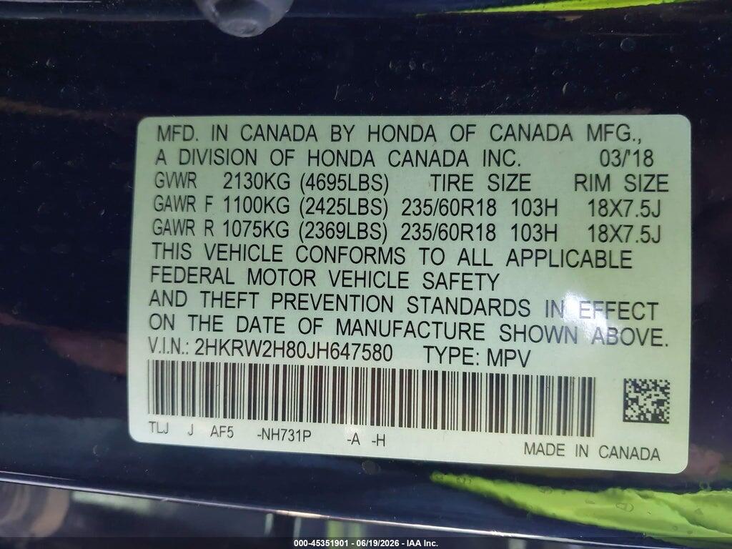 2HKRW2H80JH647580 2018 HONDA CR-V photo no. 9