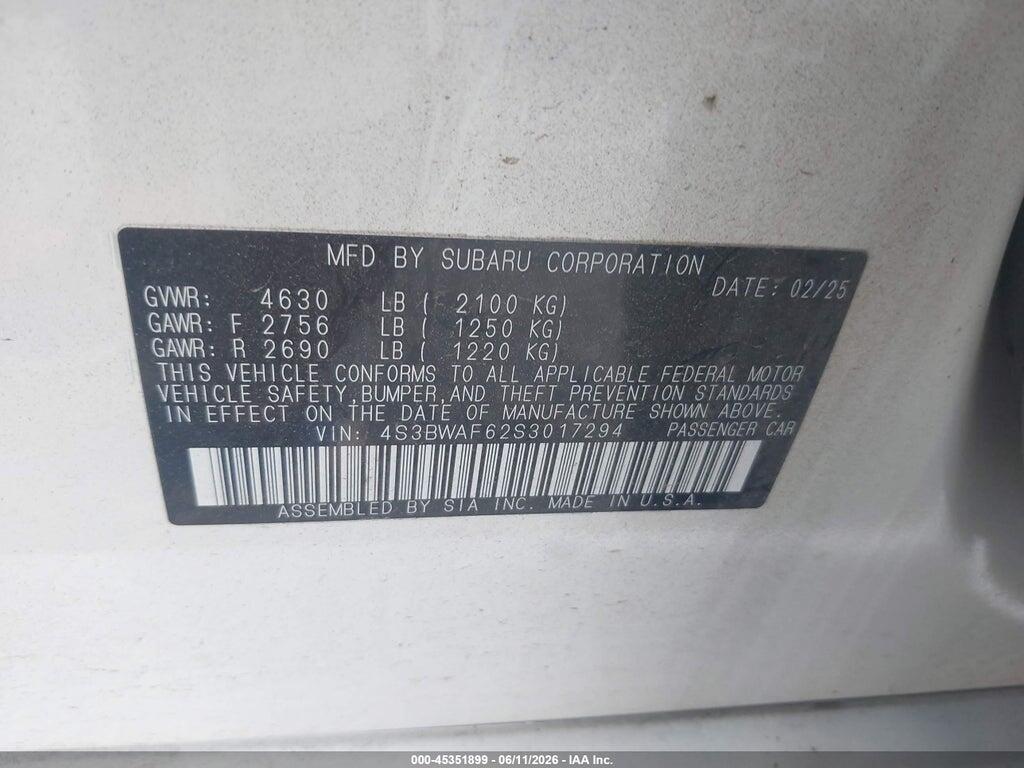 4S3BWAF62S3017294 2025 SUBARU LEGACY photo no. 9