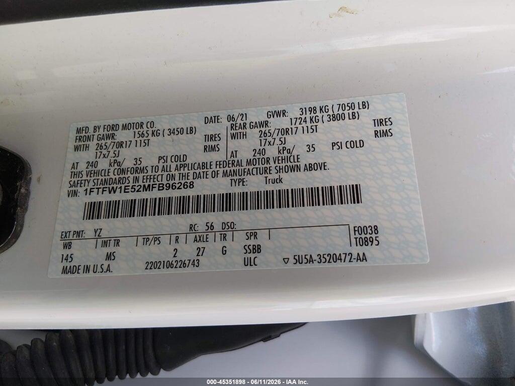 1FTFW1E52MFB96268 2021 FORD F-150 photo no. 9