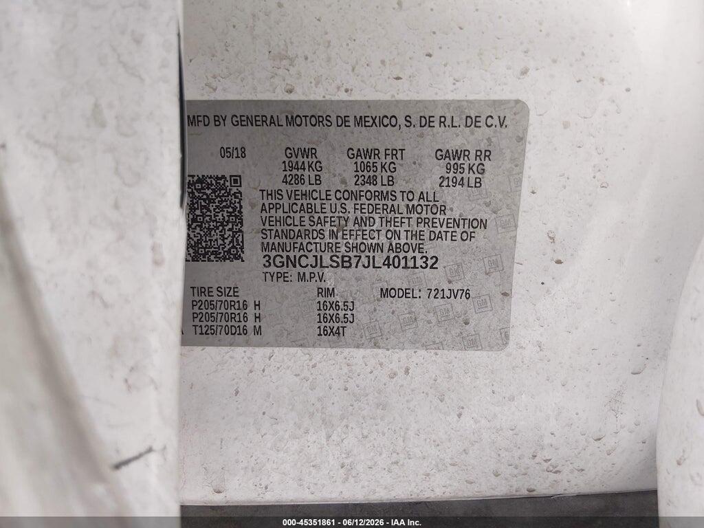 3GNCJLSB7JL401132 2018 CHEVROLET TRAX photo no. 9