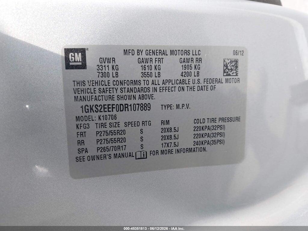 1GKS2EEF0DR107889 2013 GMC YUKON photo no. 9