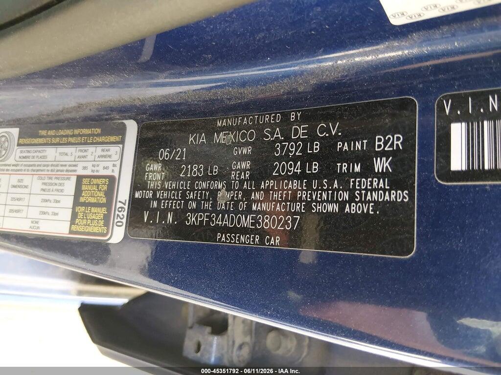 3KPF34AD0ME380237 2021 KIA FORTE photo no. 9