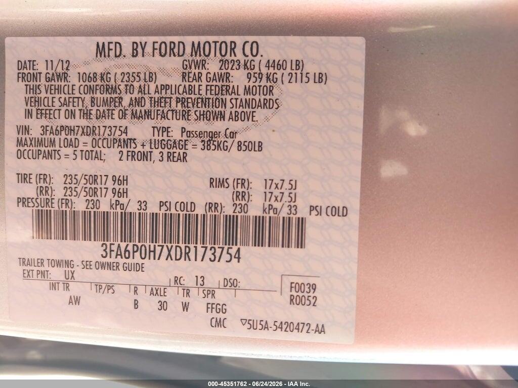 3FA6P0H7XDR173754 2013 FORD FUSION photo no. 9