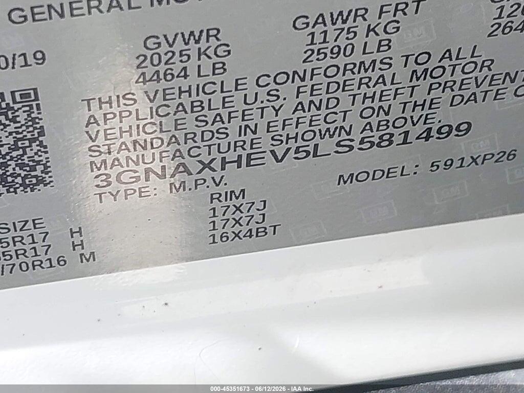 3GNAXHEV5LS581499 2020 CHEVROLET EQUINOX photo no. 9