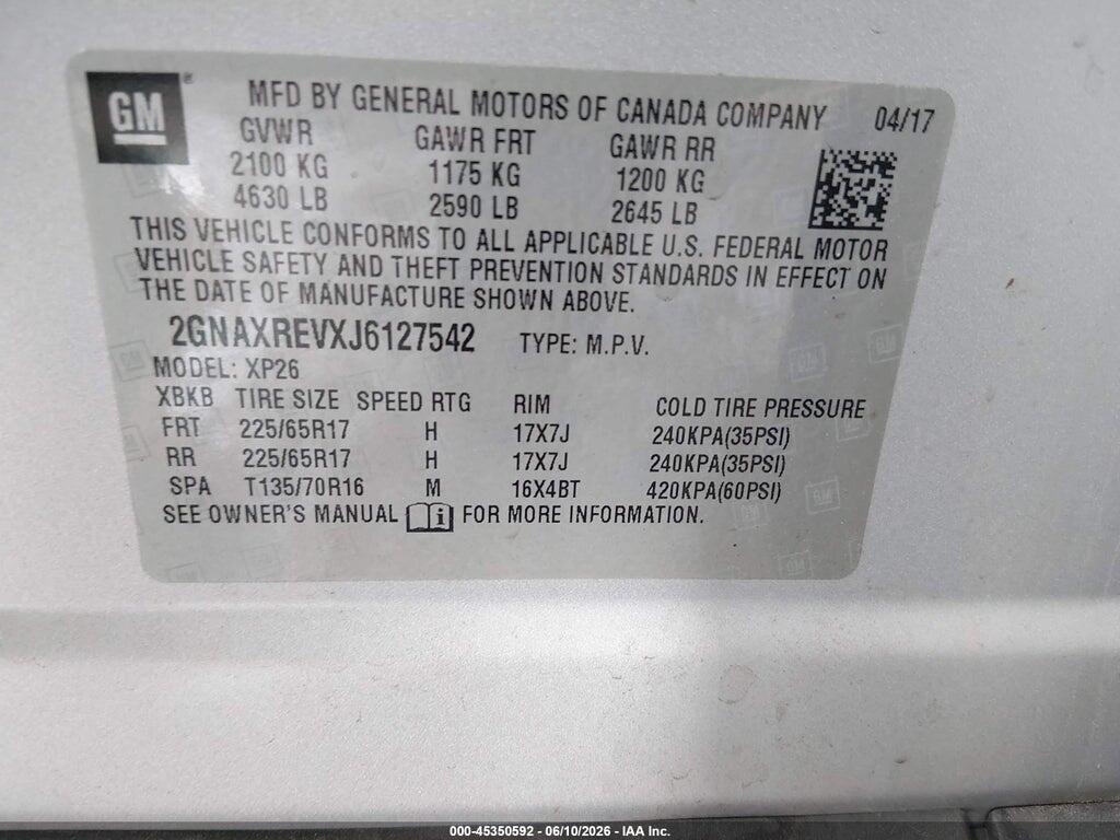 2GNAXREVXJ6127542 2018 CHEVROLET EQUINOX photo no. 9