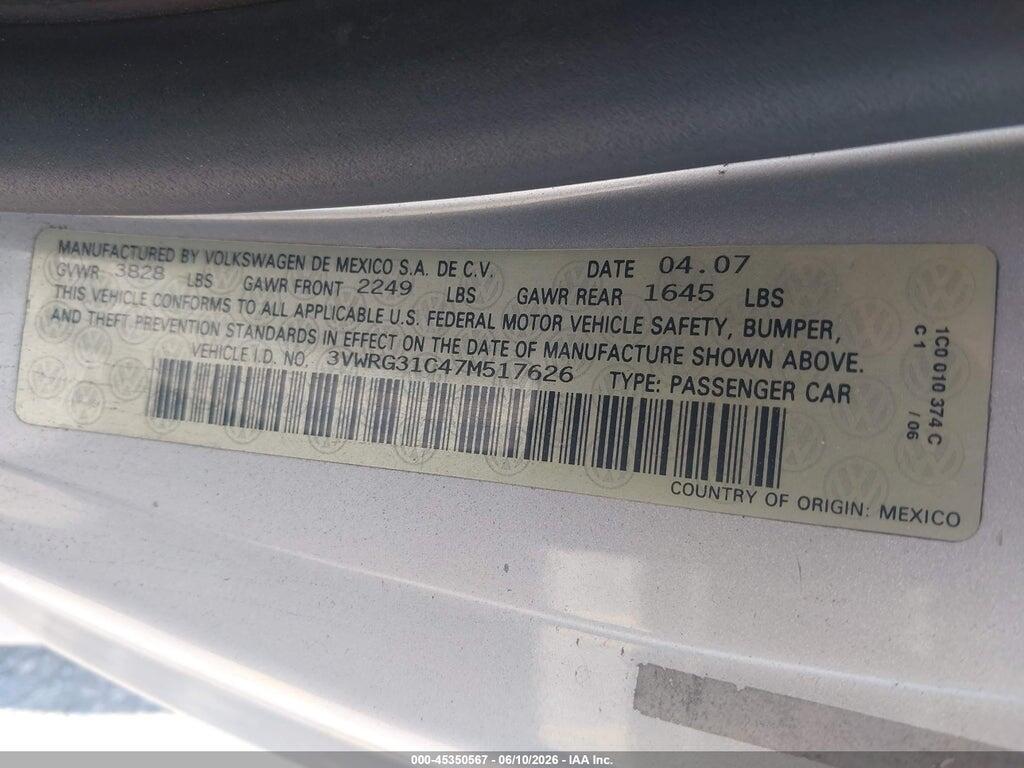 3VWRG31C47M517626 2007 VOLKSWAGEN NEW BEETLE photo no. 9