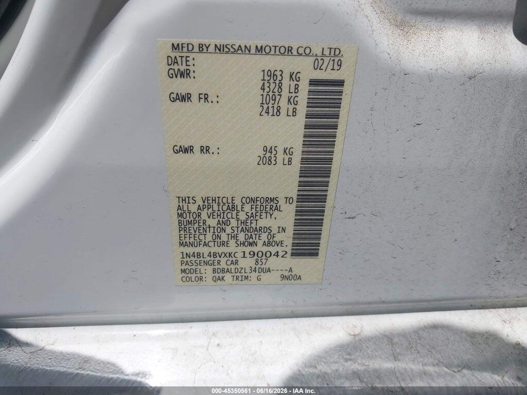 1N4BL4BVXKC190042 2019 NISSAN ALTIMA photo no. 9