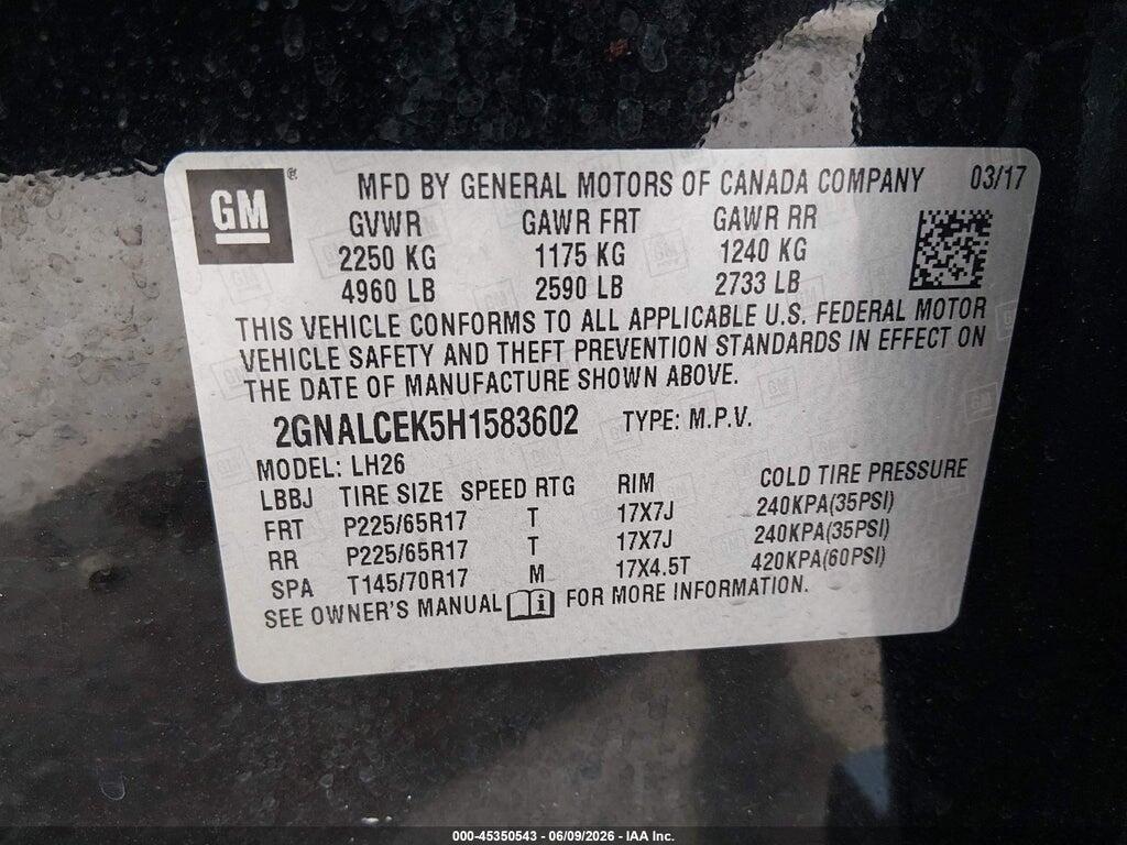 2GNALCEK5H1583602 2017 CHEVROLET EQUINOX photo no. 9