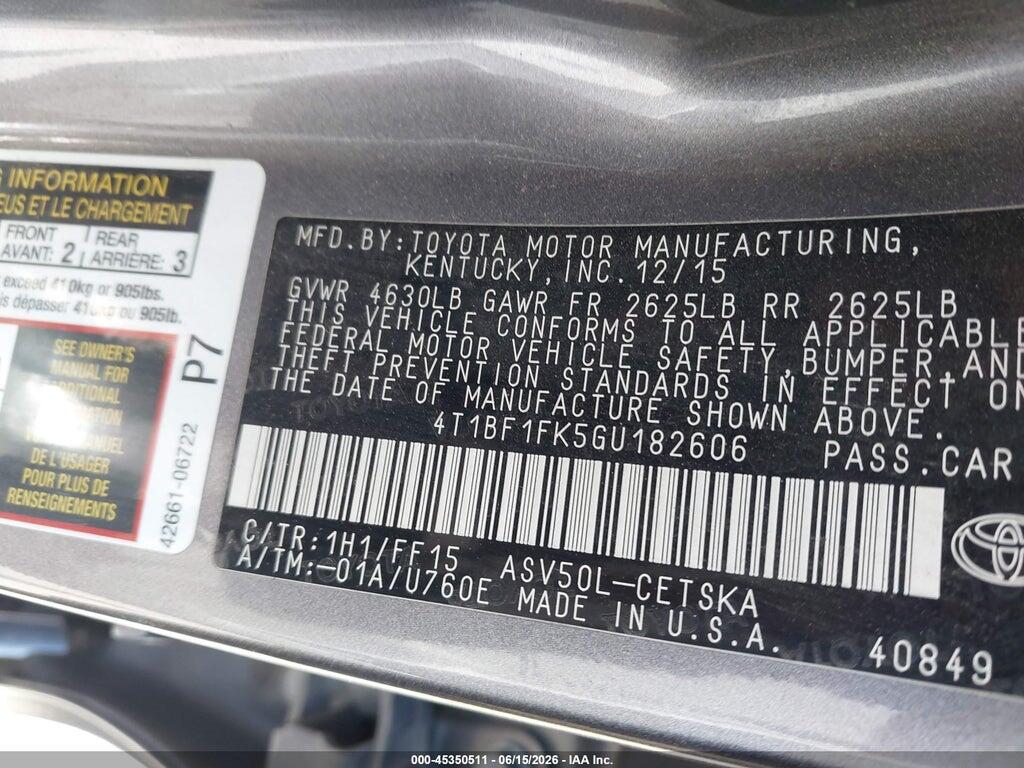 4T1BF1FK5GU182606 2016 TOYOTA CAMRY photo no. 9