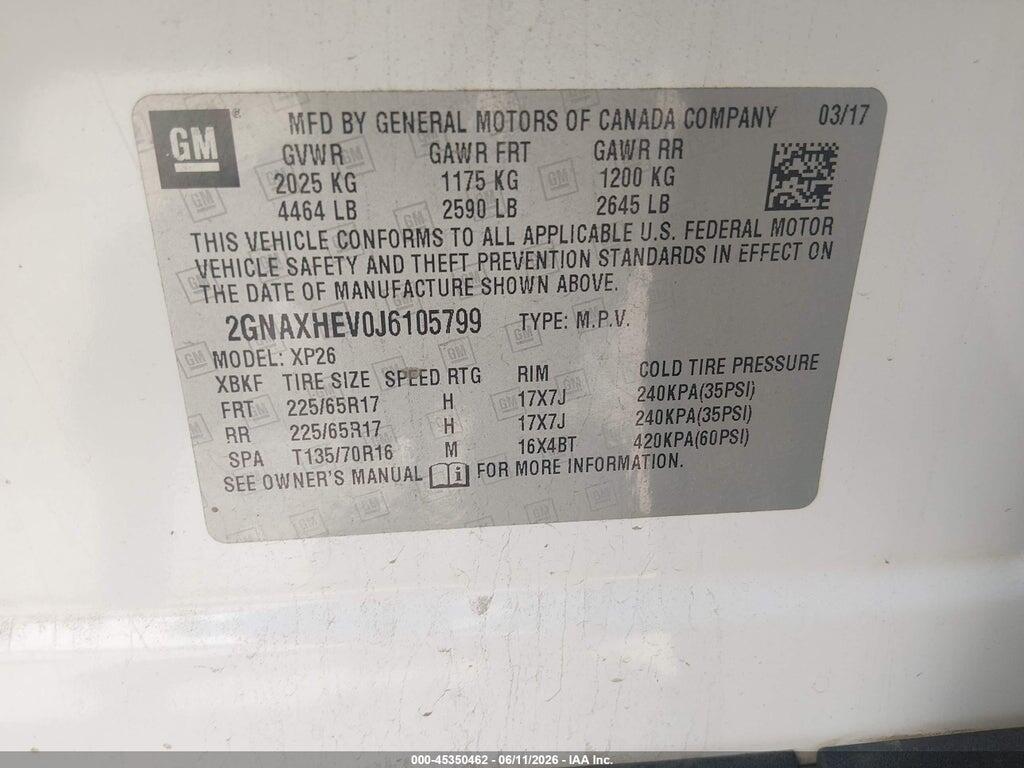 2GNAXHEV0J6105799 2018 CHEVROLET EQUINOX photo no. 9