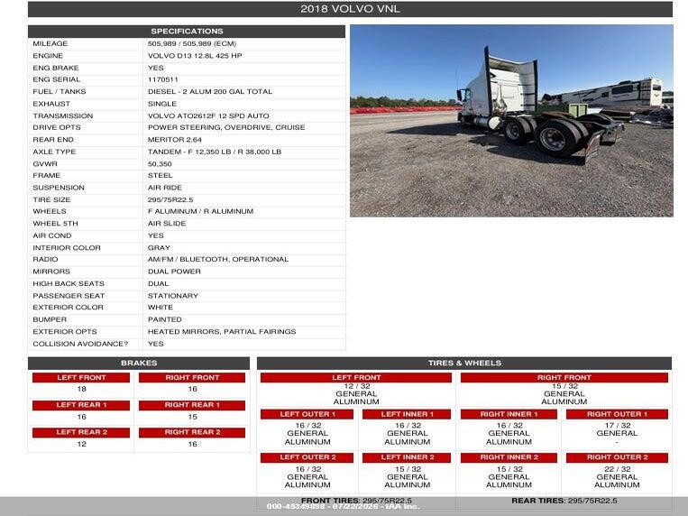 4V4NC9EH8JN885086 2018 VOLVO VNL photo no. 12