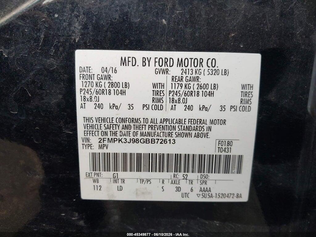 2FMPK3J98GBB72613 2016 FORD EDGE photo no. 9